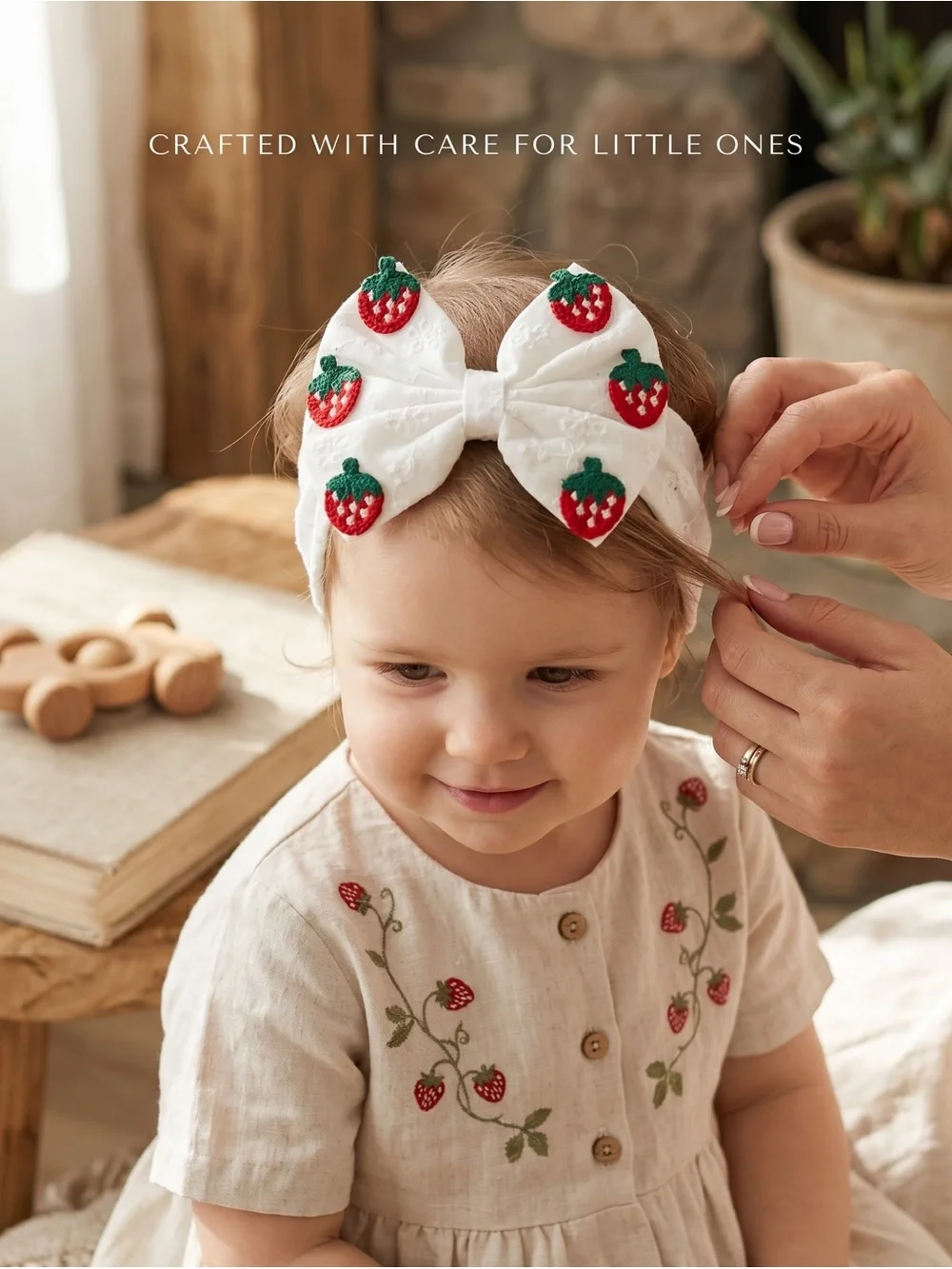 Strawberry Eyelet Lace Baby Bow Headband Newborn Toddler